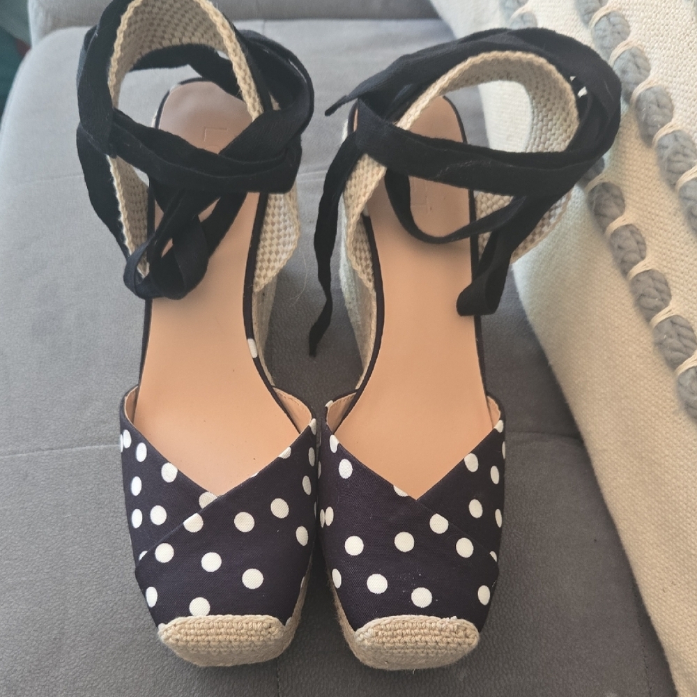 LOFT Polka Dot Espadrille Wedge Sandals